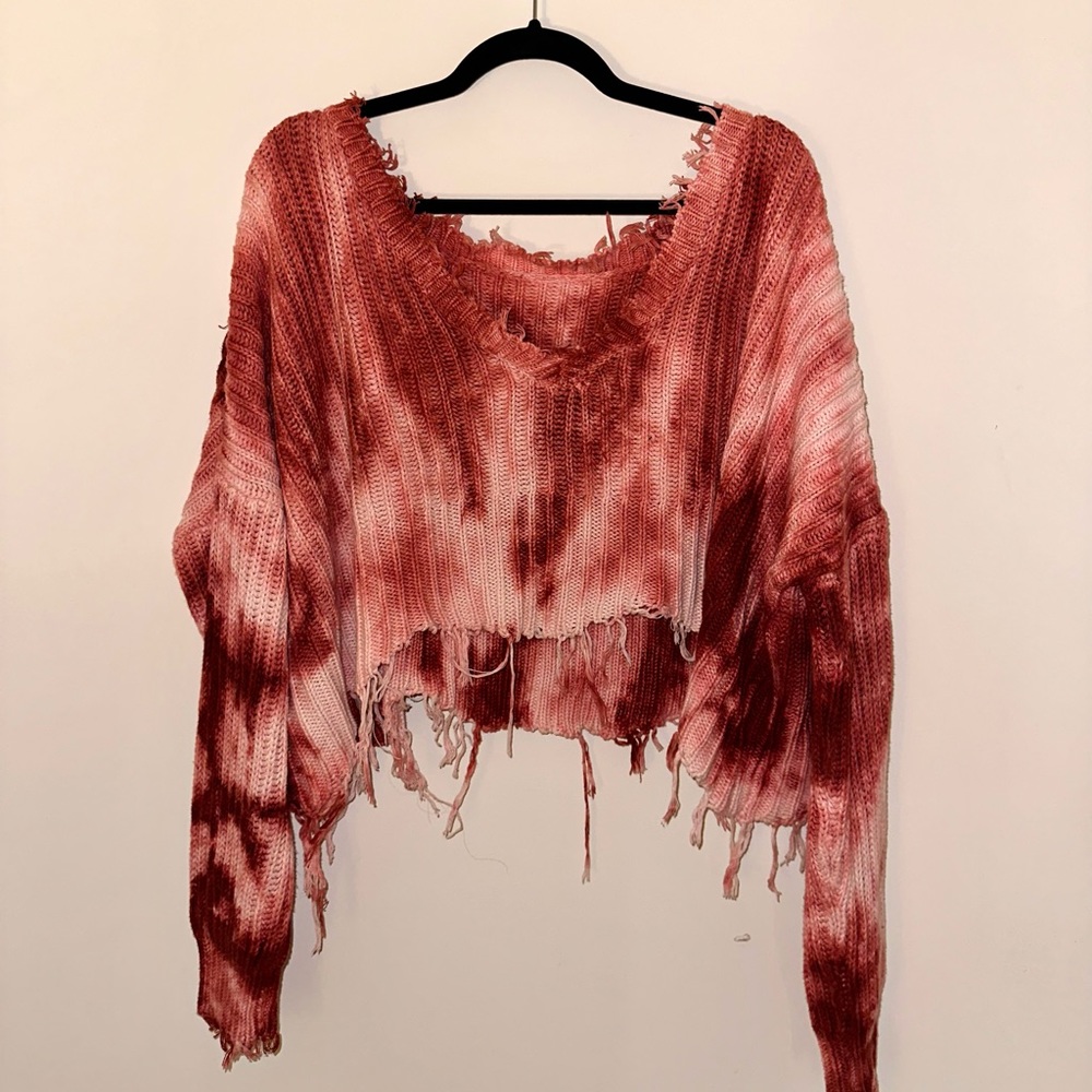 Distressed Red Tye Dye Sweater